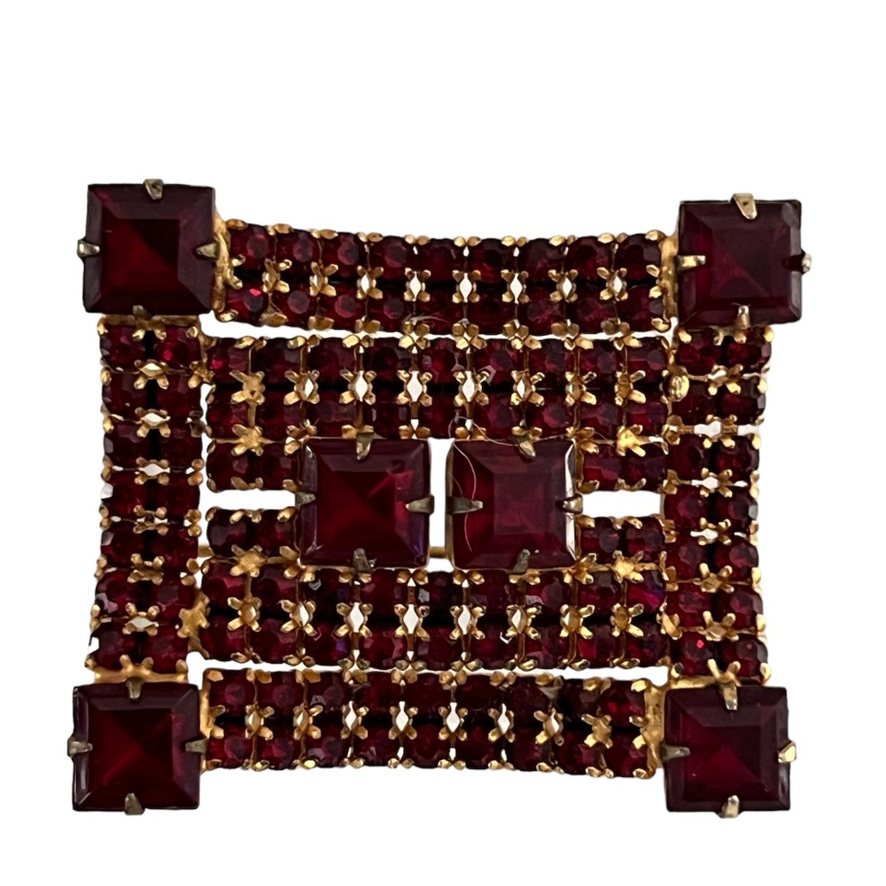 Vintage Brooch Czech Garnet Glass Bohemian